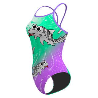 Leah the Leopard Shark Greenmint and Purple - Skinny Strap Swimsuit