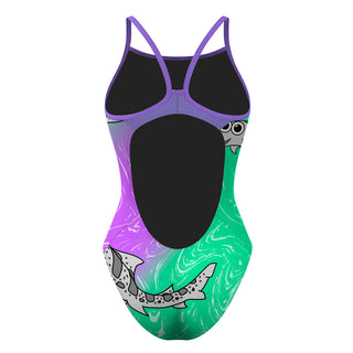 Leah the Leopard Shark Greenmint and Purple - Skinny Strap Swimsuit