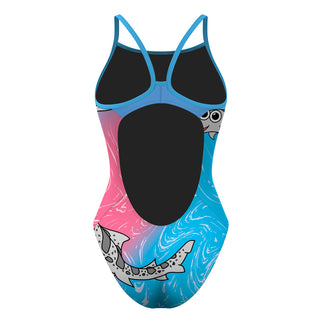 Leah the Leopard Shark Baby Blue and Pink - Skinny Strap Swimsuit
