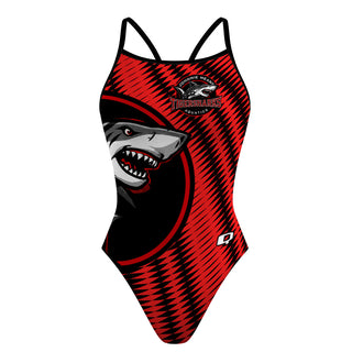 Johnnie Means Aquatic Tigersharks 26 Red - Skinny Strap Swimsuit
