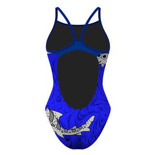 Leah the Leopard Shark Blue Solid - Skinny Strap Swimsuit