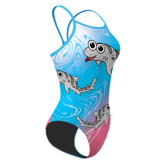 Leah the Leopard Shark Baby Blue and Pink - Skinny Strap Swimsuit