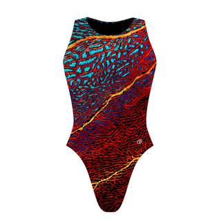 Trinidad Beach Waterpolo (Breath of the Red Coral) - Women's Waterpolo Swimsuit Cheeky Cut