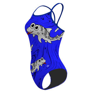 Leah the Leopard Shark Blue Solid - Skinny Strap Swimsuit