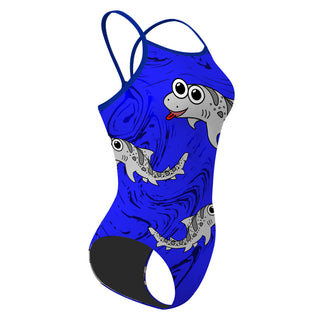 Leah the Leopard Shark Blue Solid - Skinny Strap Swimsuit