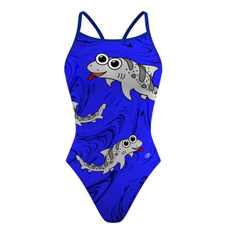Leah the Leopard Shark Blue Solid - Skinny Strap Swimsuit