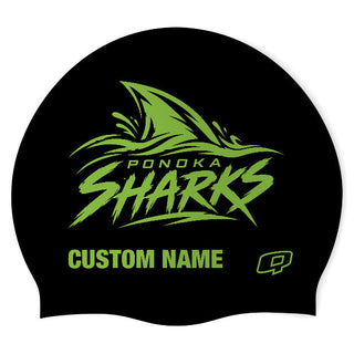 Ponoka Sharks 26 (BLK/01/P) - Wrinkle-Free Silicone Swimming Cap