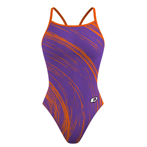 BRSC-PurpleCurvyLines - Skinny Strap Swimsuit